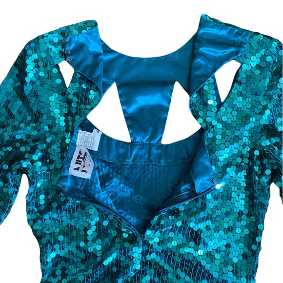NWT Vintage Teal Sequin Dress With Cutouts By NiteLine Della Roufogali Size 8 - Picture 5 of 10